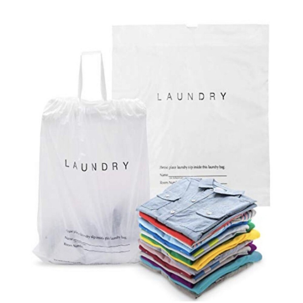 APQ Supply Disposable Travel Laundry Bags 18x19x4  100 Pack w/ Write On Block